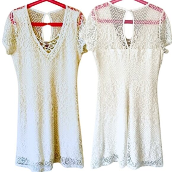 Hollister Dresses & Skirts - Hollister Short Sleeve Lace Mini Dress – Size XS - Off White